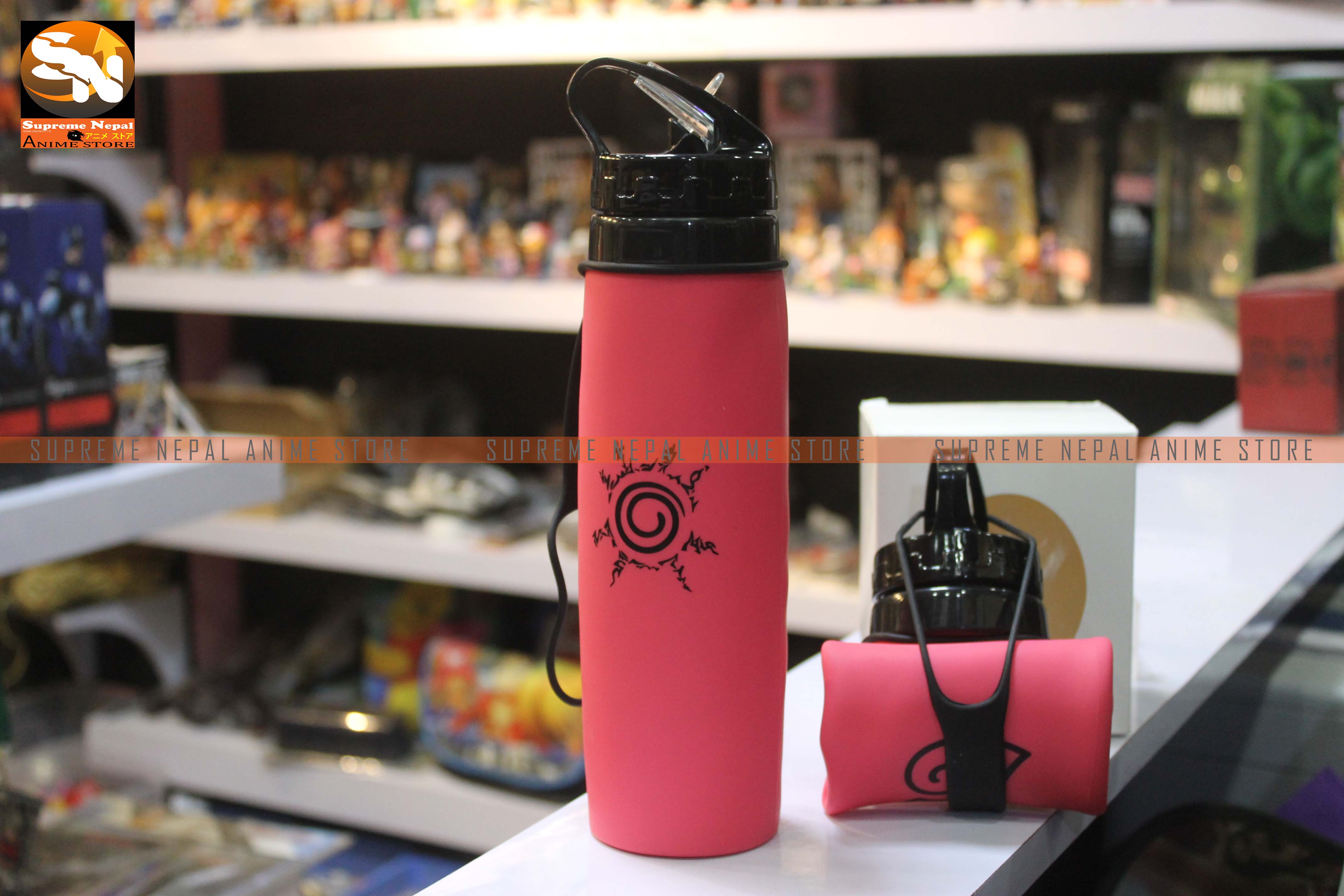 SN00900003-NARUTO COLLAPSIBLE FOLDABLE SILICONE WATER BOTTLE PINK(A)-1000
